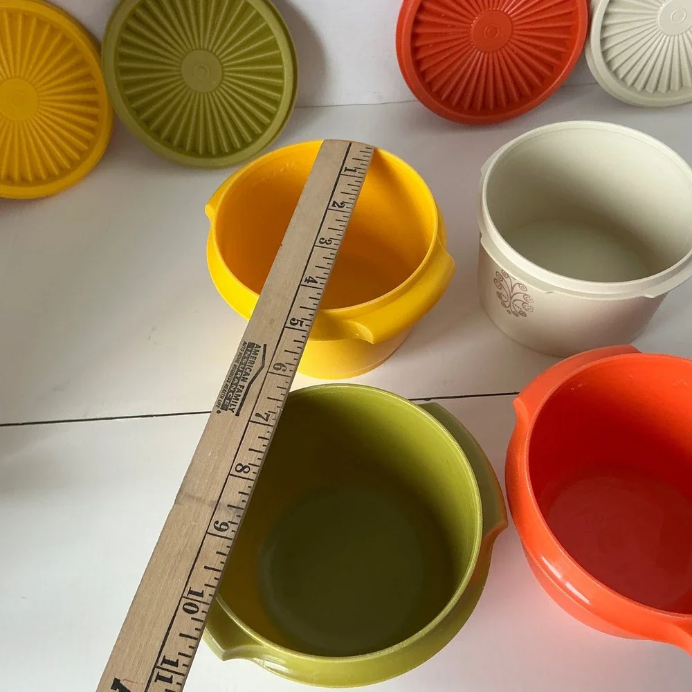 Tupperware Vintage Servalier Bowls Set of 4 Sunburst Lids Harvest Colors MCM